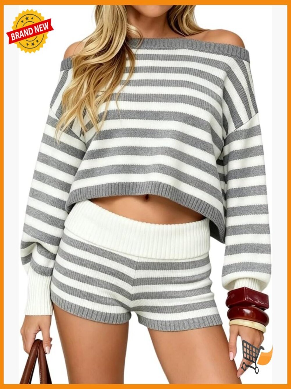 Striped Sweater and Shorts Set 2 Piece Loungewear Outfit Fall Matching Lounge